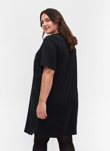 Langes T-Shirt aus Baumwolle mit Nieten, Black, Model image number 1