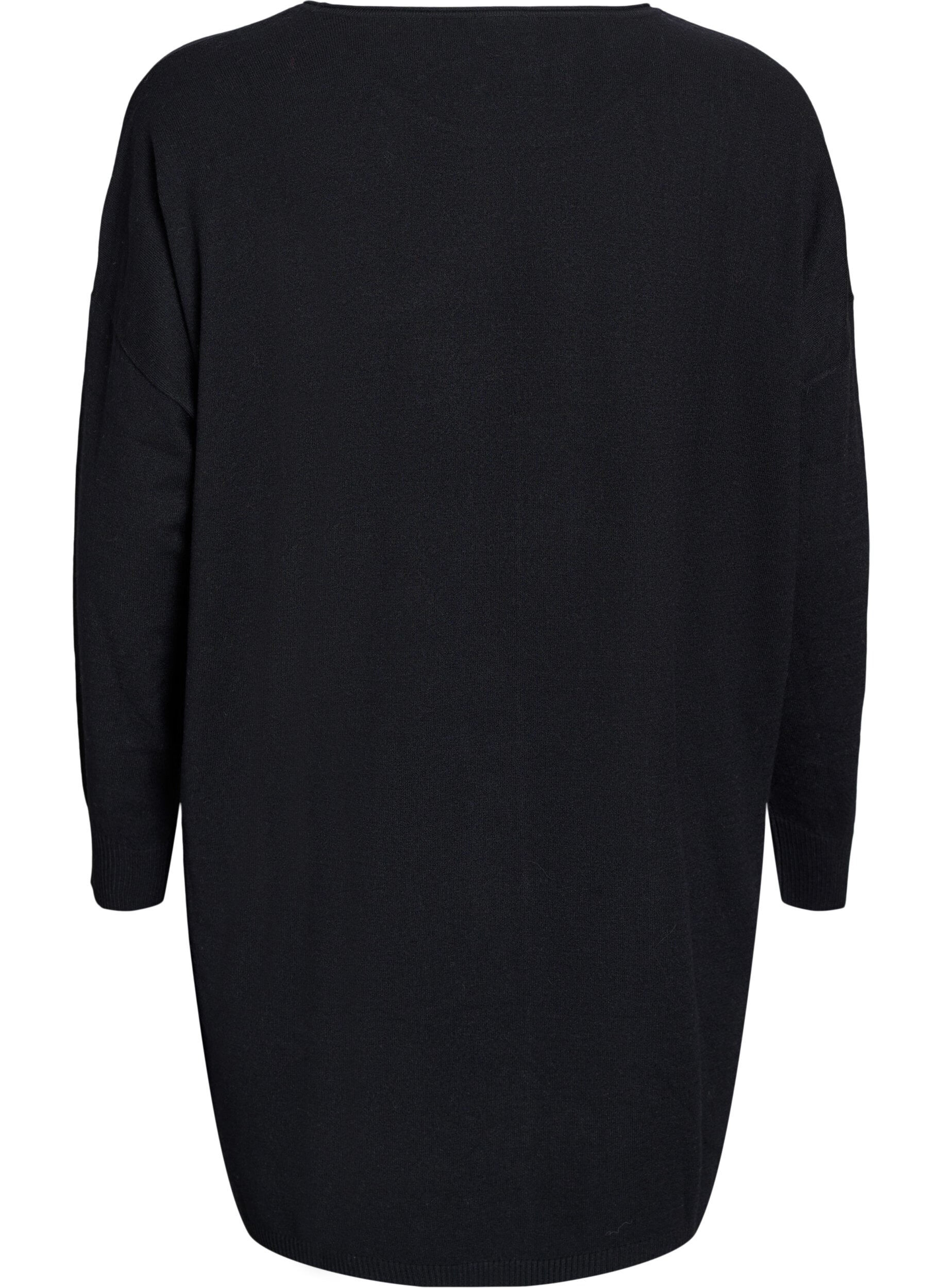 Zizzi Kurzes Strickkleid mit Mittelnaht und Taschen, Schwarz, Packshot image number 1