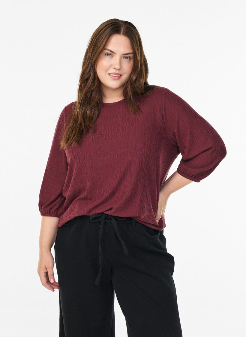 Bluse mit Struktur und 3/4-Ärmeln, Rot, Model image number 0