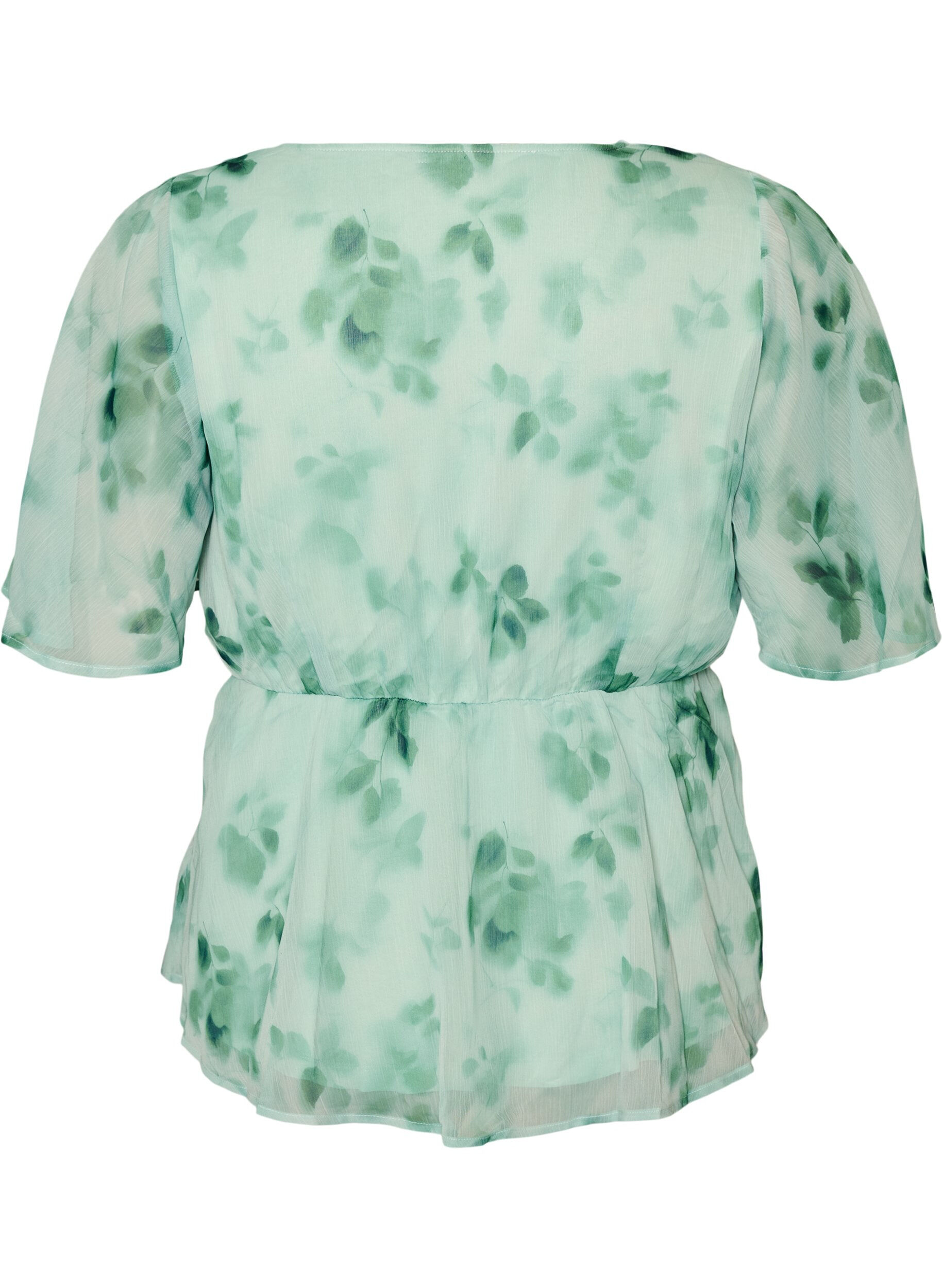 ZizziGebl&uuml;mte Chiffonbluse mit kurzen &Auml;rmeln, Gr&uuml;n, Packshot image number 1
