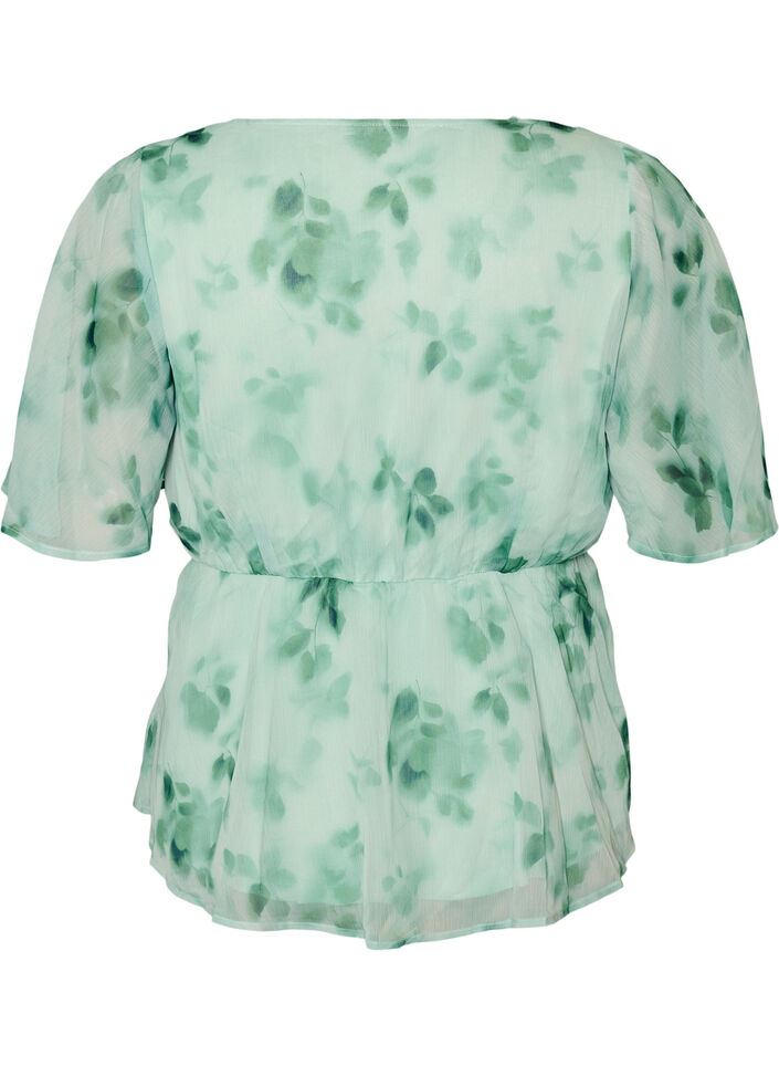 Gebl&uuml;mte Chiffonbluse mit kurzen &Auml;rmeln, Gr&uuml;n, Packshot image number 1