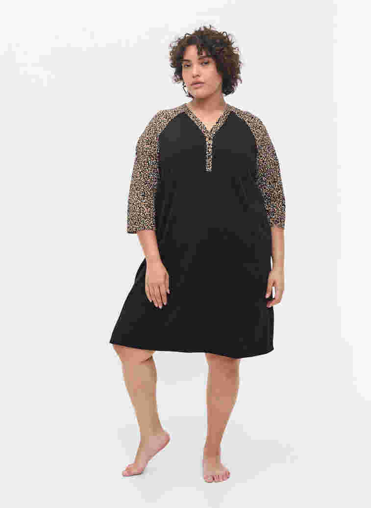Nachthemd aus Baumwolle mit Printdetails, Black Ditzy Flower, Model image number 2
