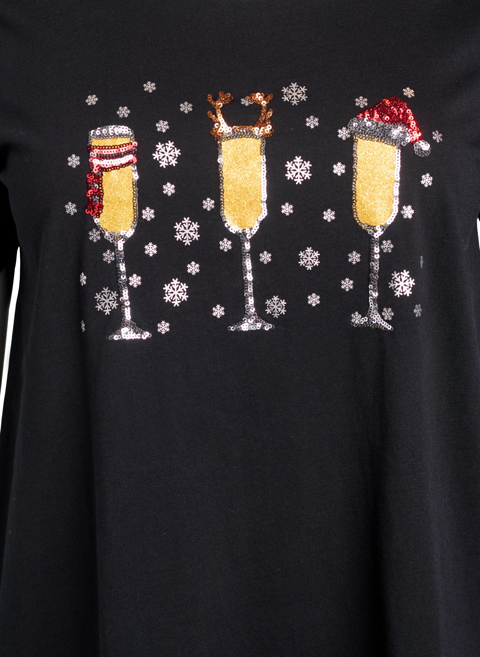 Zizzi Weihnachts-T-Shirt aus Bio-Baumwolle, Schwarz, Packshot image number 2