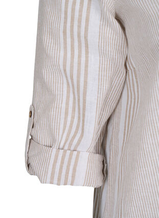 Gestreiftes Kleid aus Baumwolle und Leinen, White Taupe Stripe, Packshot image number 3