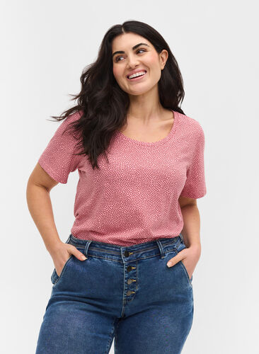 Bedrucktes T-Shirt aus Baumwolle, Blush Dot, Model image number 0