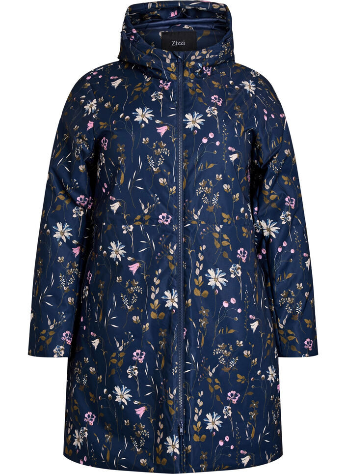 Gepolsterte Winterjacke mit Blumenprint, Blau, Packshot image number 0