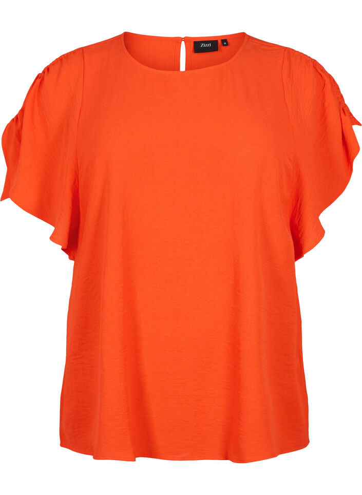 Kurzärmelige Bluse mit Falten, Orange.com, Packshot image number 0