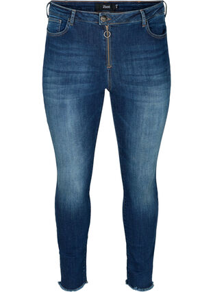 Cropped Nille Jeans mit coolen Fransensäumen, Blue denim, Packshot image number 0