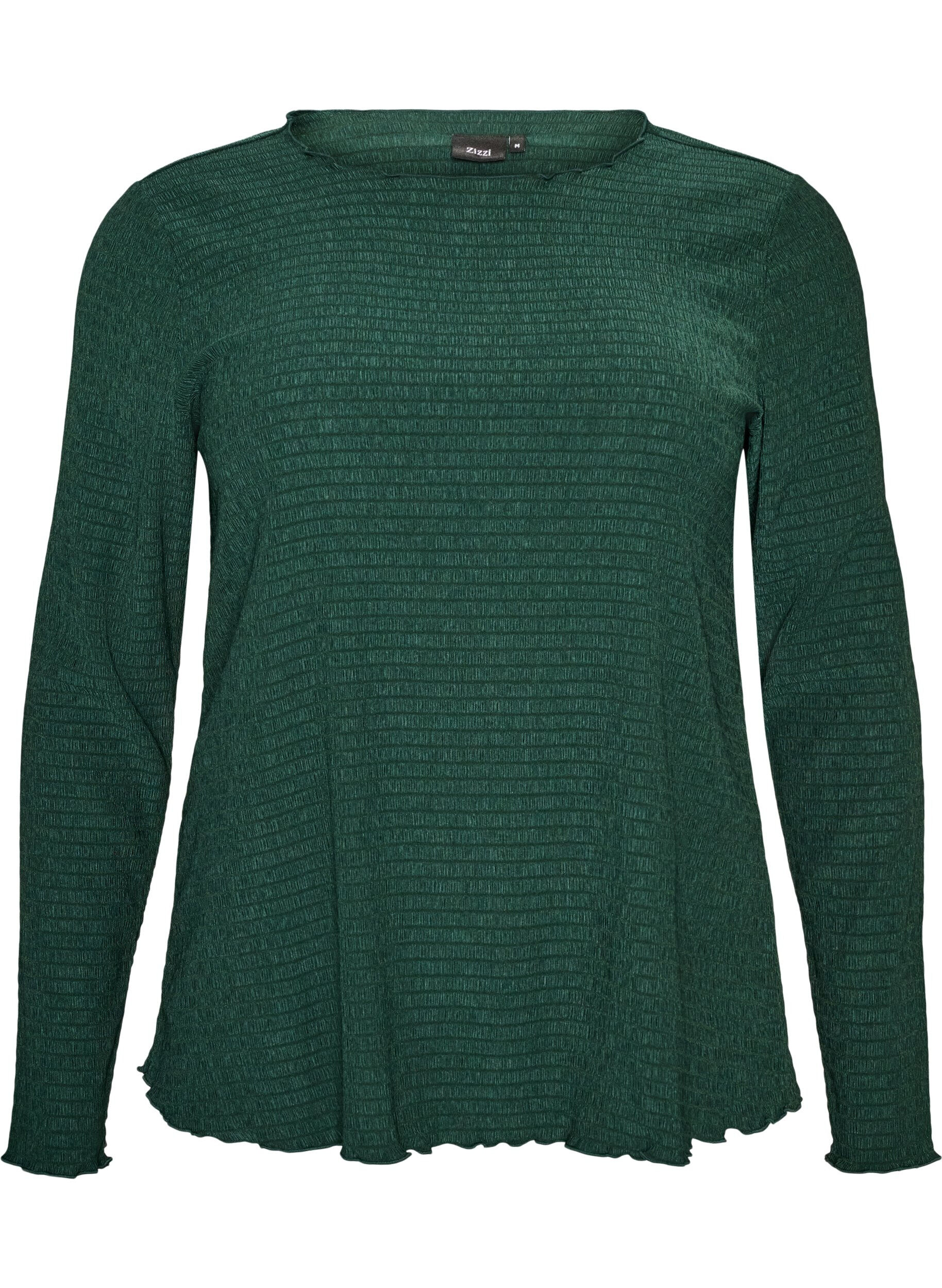 ZizziStrukturierte Bluse mit Wellenkanten, Gr&uuml;n, Packshot image number 0
