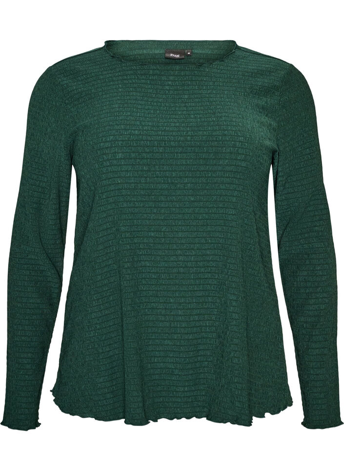 Strukturierte Bluse mit Wellenkanten, Gr&uuml;n, Packshot image number 0