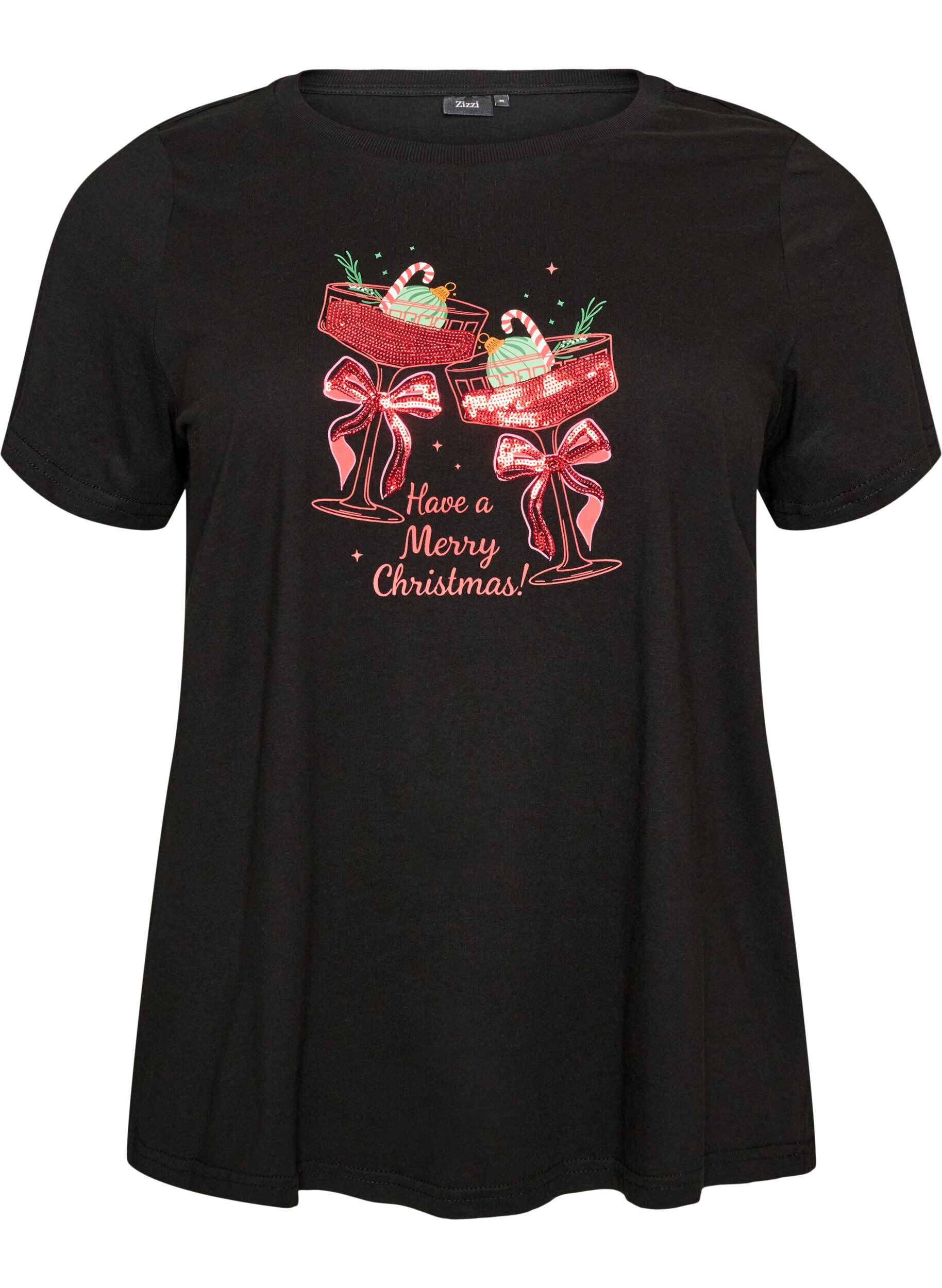 ZizziWeihnachts-T-Shirt aus Bio-Baumwolle, Schwarz, Packshot image number 0