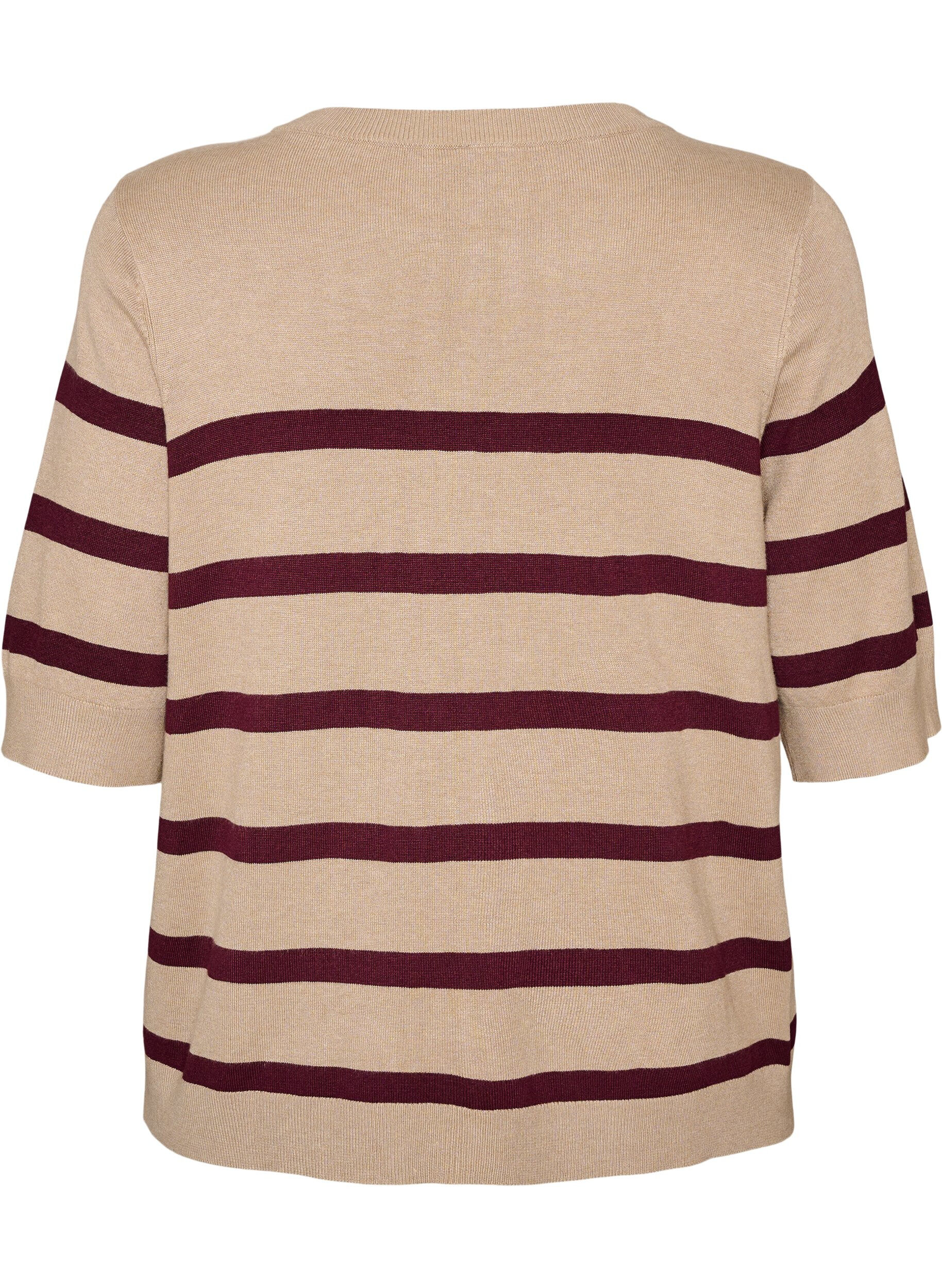 ZizziGestreiftes Stricktop mit kurzen &Auml;rmeln, Beige, Packshot image number 1