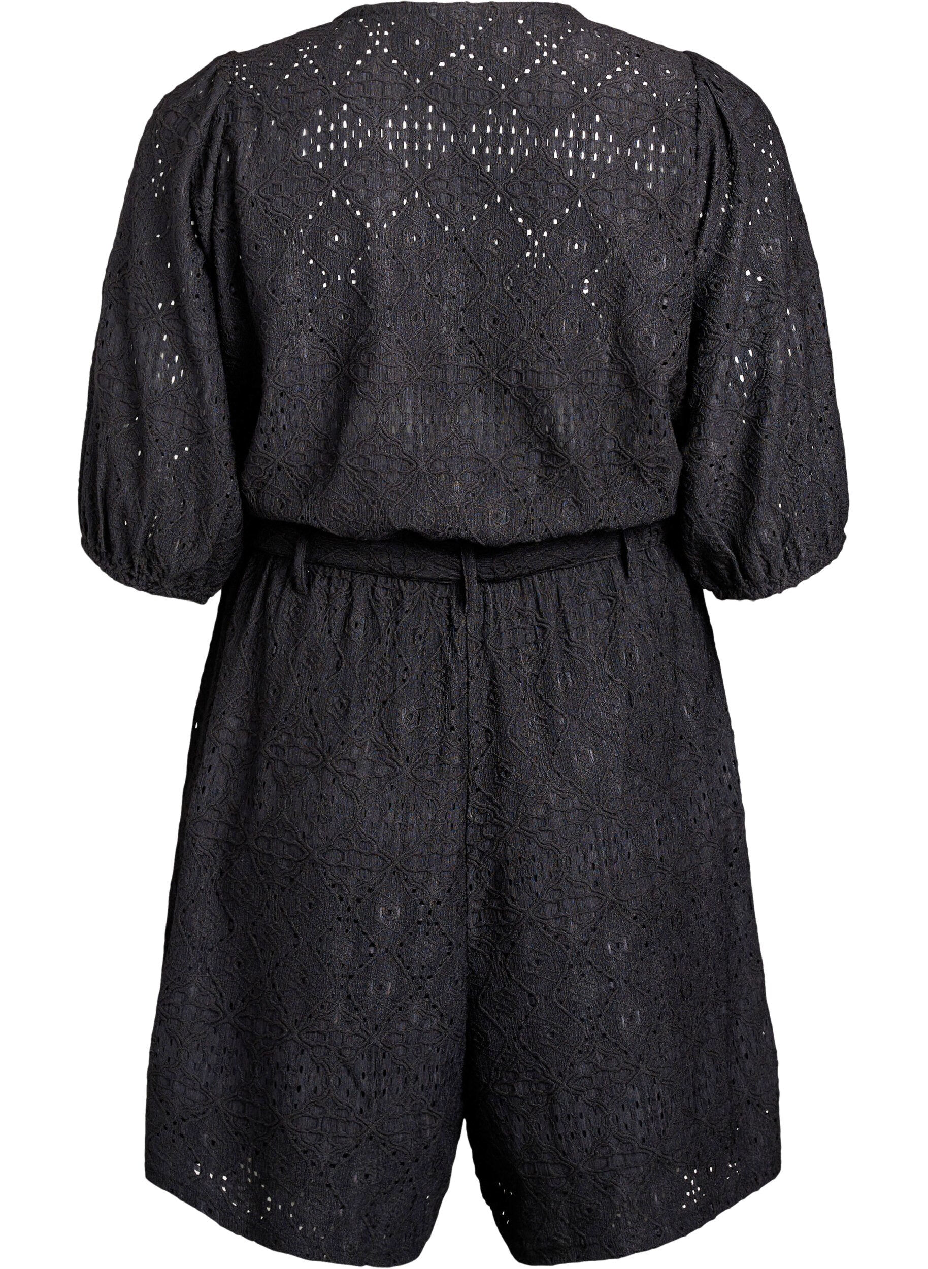 Zizzi Playsuit mit kurzen &Auml;rmeln und Bindeg&uuml;rtel, Black, Packshot image number 1