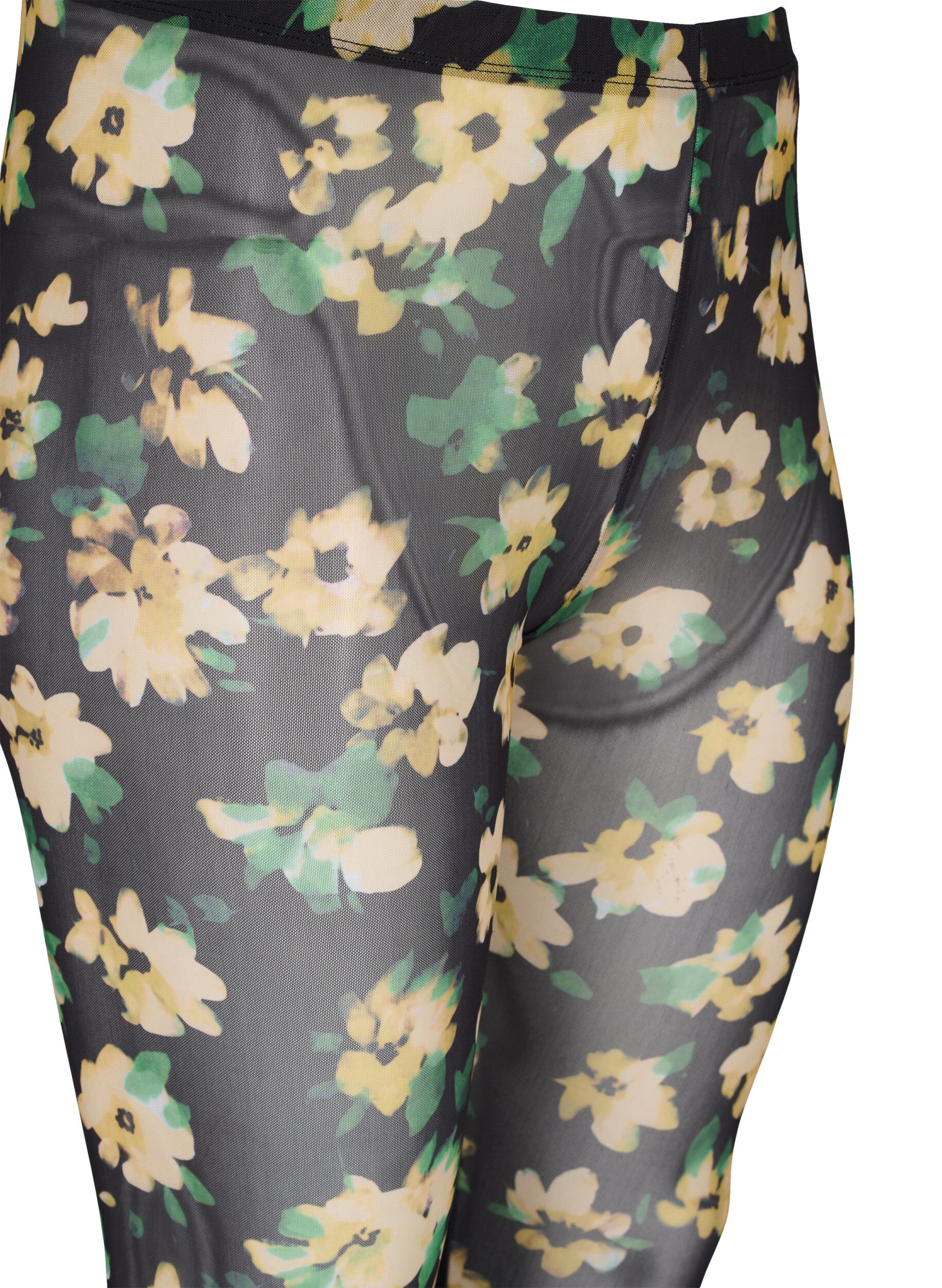 Zizzi Mesh-Leggings mit Blumenprint, Yellow Green AOP, Packshot image number 2