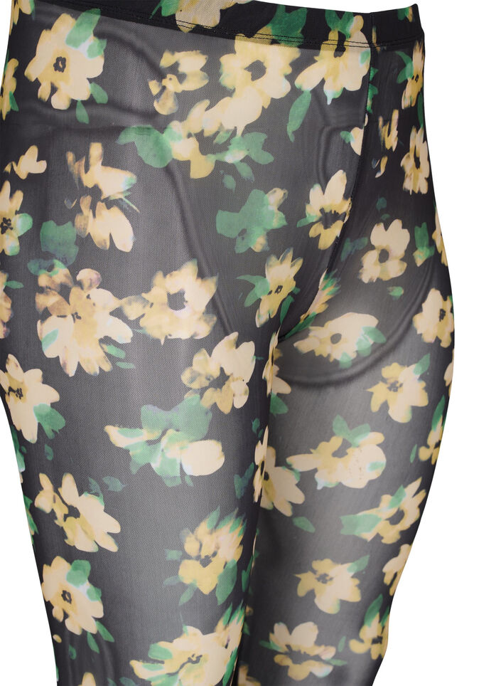 Mesh-Leggings mit Blumenprint, Yellow Green AOP, Packshot image number 2