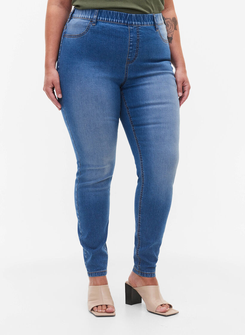 Jeggings mit Rückentaschen, Blue denim, Model image number 2