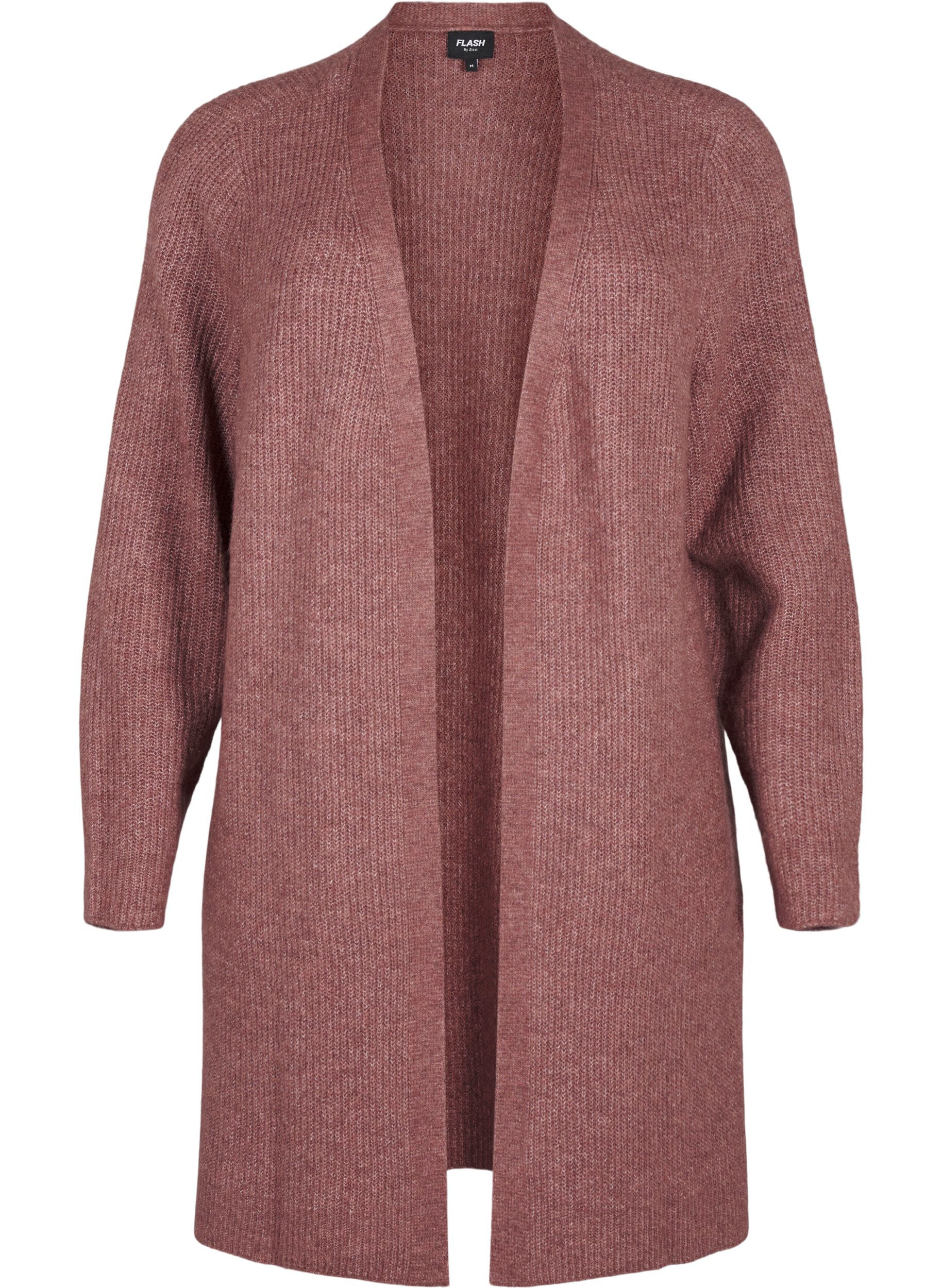 Zizzi FLASH - Gerippter Cardigan mit Schlitzen, Rose Brown Melange, Packshot image number 0