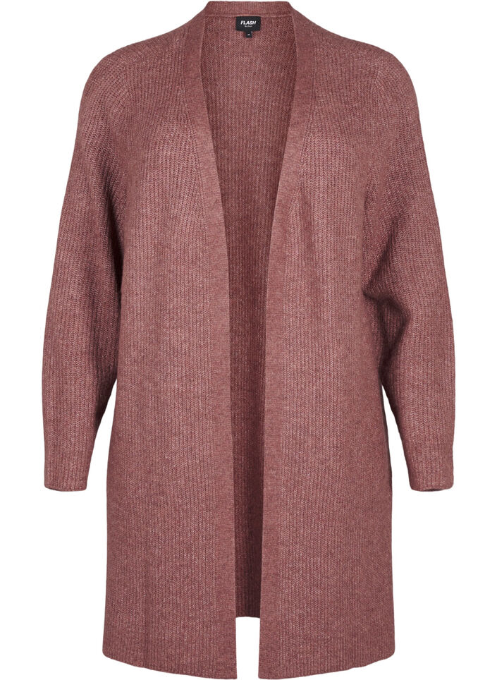 FLASH - Gerippter Cardigan mit Schlitzen, Rose Brown Melange, Packshot image number 0