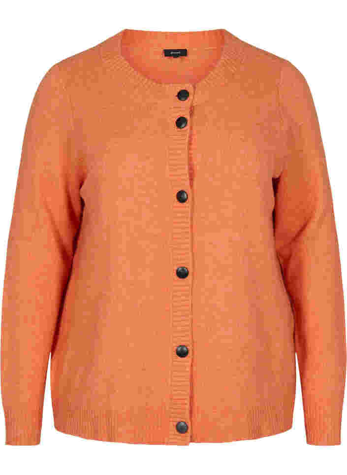 Kurzer Strickcardigan mit kontrastvollen Knöpfen, Mandarin Orange Mel, Packshot image number 0