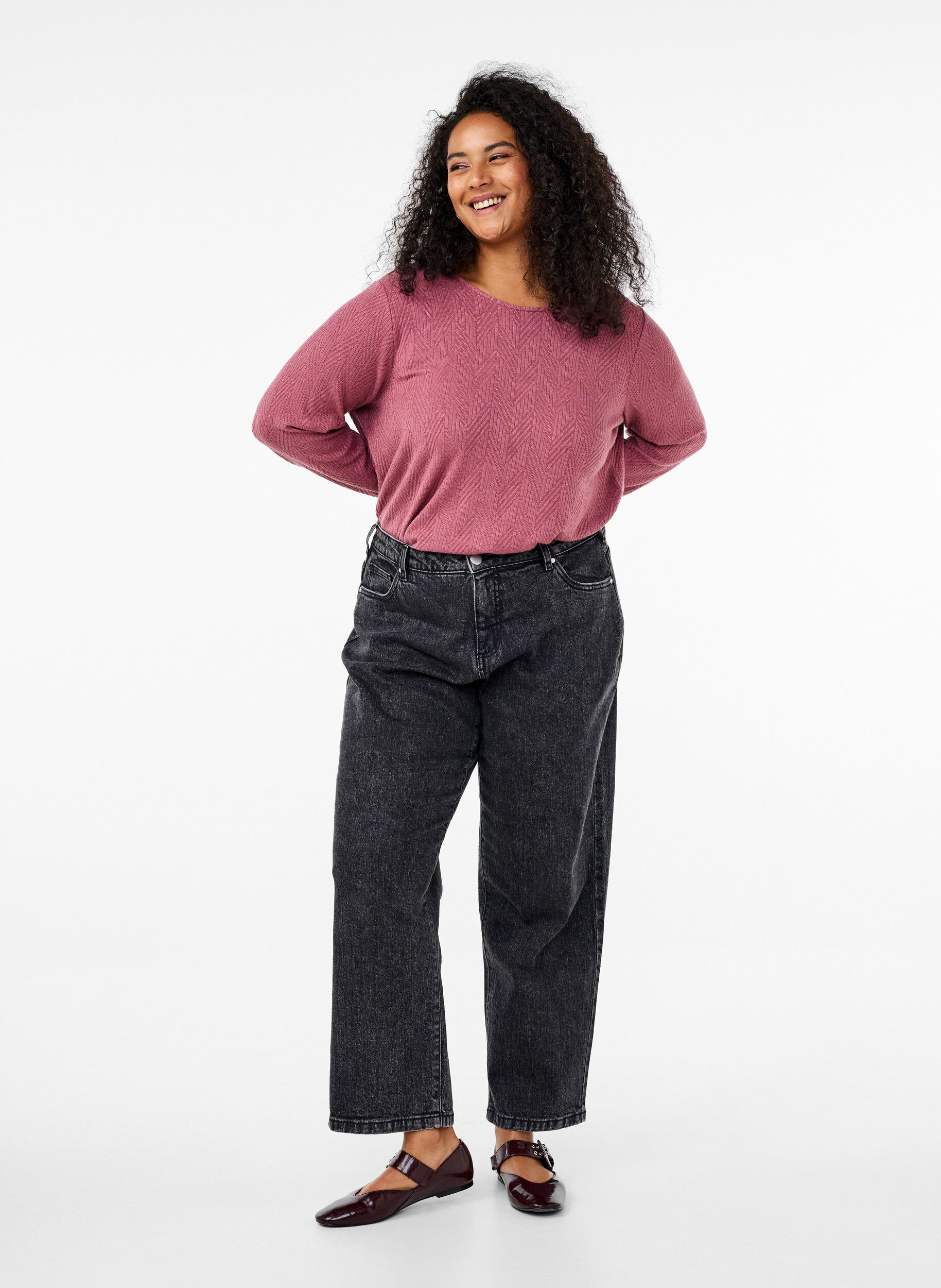 Zizzi Gemusterte Bluse mit langen &Auml;rmeln, Braun, Model image number 1