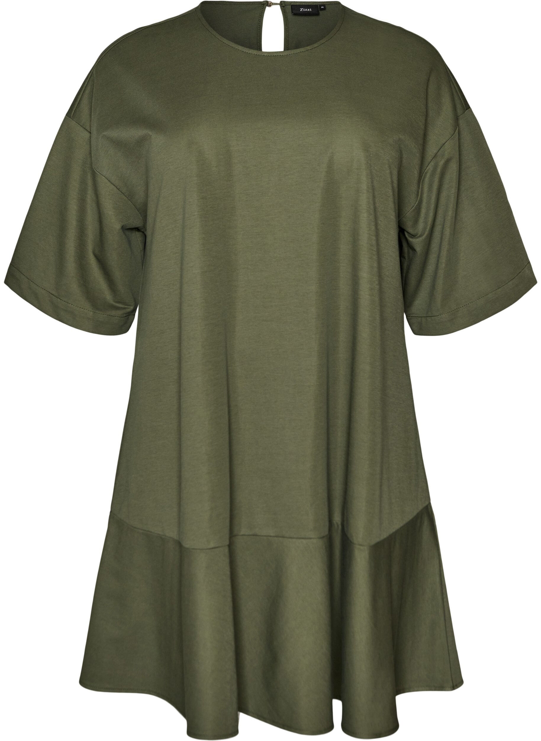 ZizziKurzes Kleid mit lockerer Passform und R&uuml;schensaum, Gr&uuml;n, Packshot image number 0