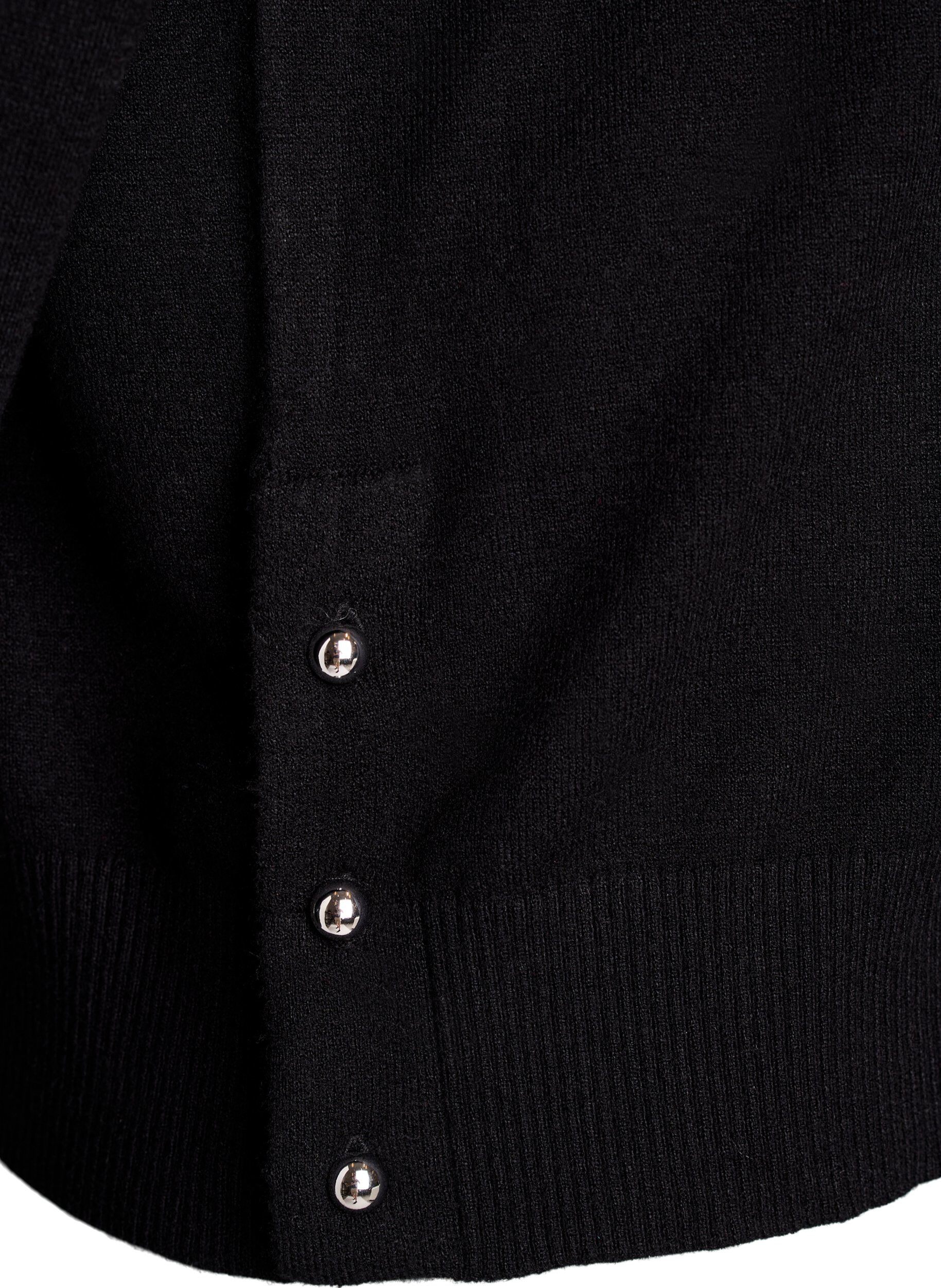 Zizzi Strickbluse mit Rollkragen und seitlichen Kn&ouml;pfen, Schwarz, Packshot image number 3