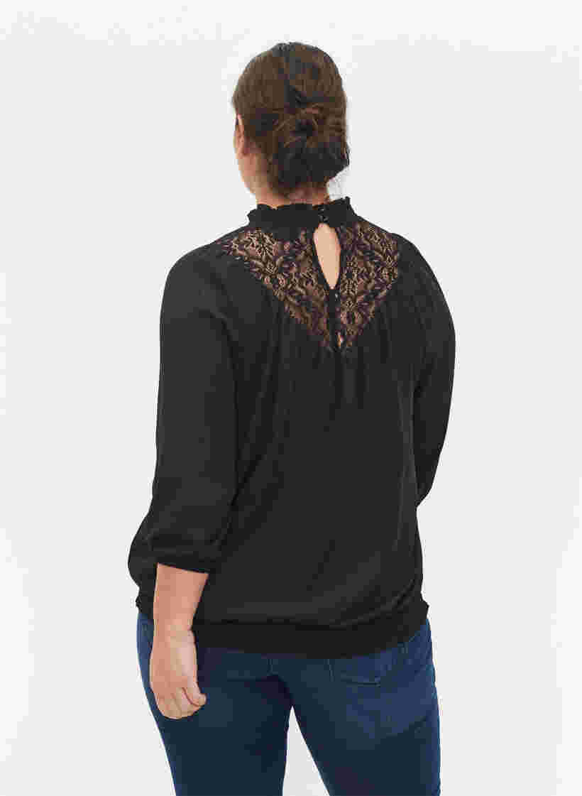 	 Bluse mit Spitze und Smock, Black, Model image number 1