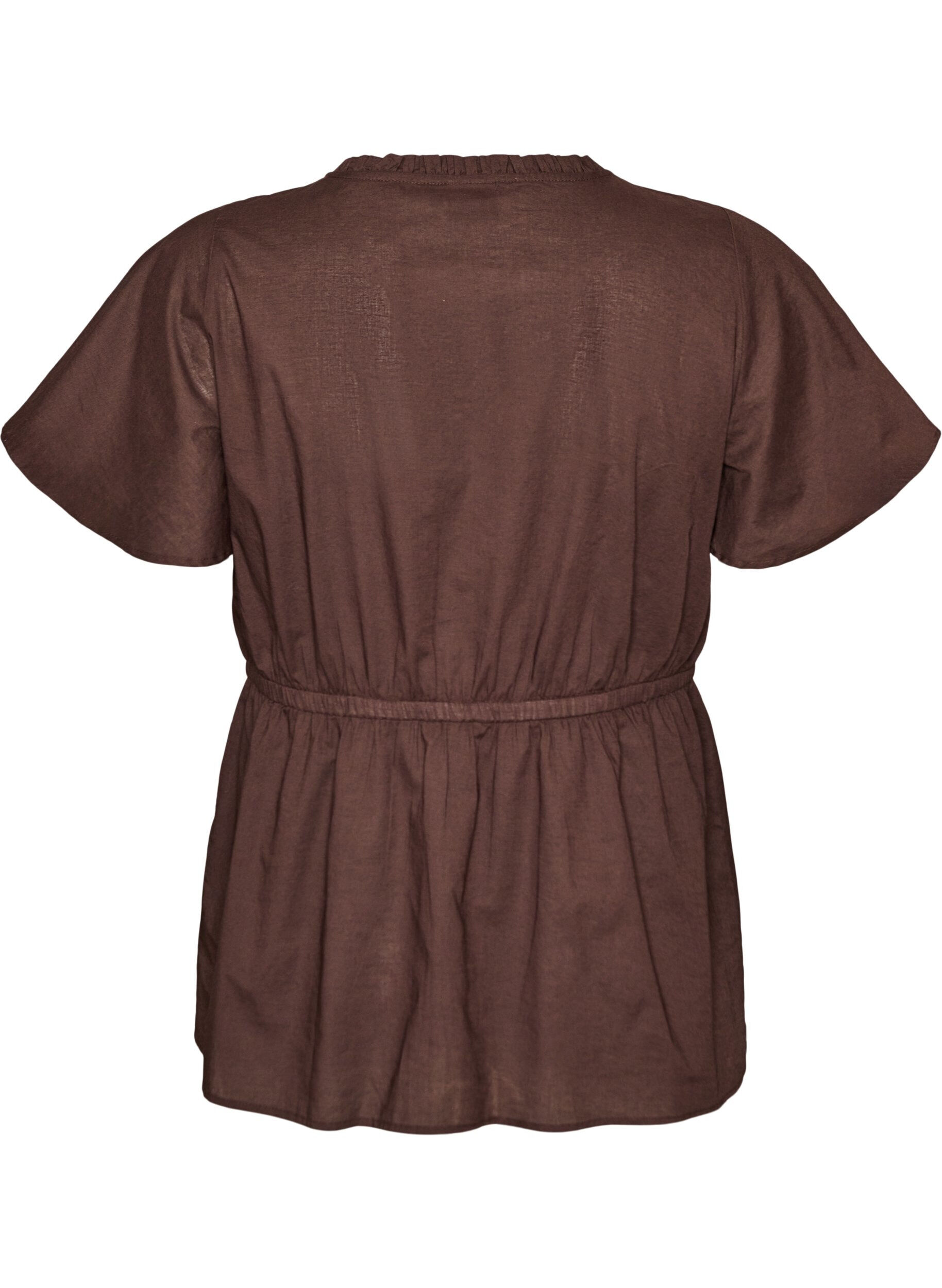ZizziBaumwollbluse mit Bindeband und elastischer Taille, Braun, Packshot image number 1