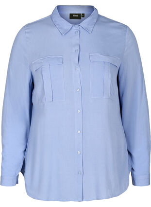 Bluse aus Viskose mit Brusttaschen, Blue Heron, Packshot image number 0
