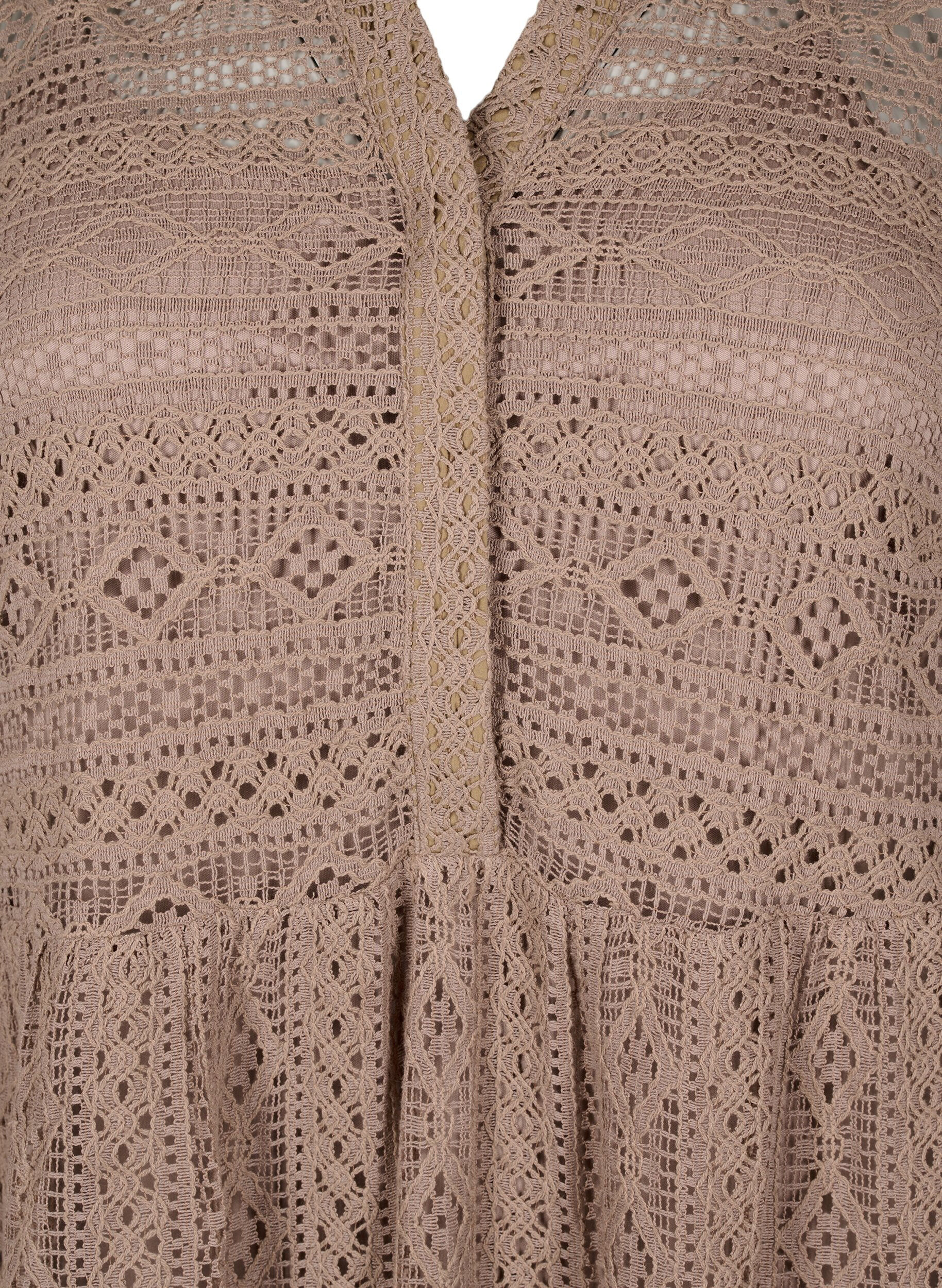 Zizzi Kurzes Spitzenkleid mit 3/4-&Auml;rmeln, Fossil , Packshot image number 2