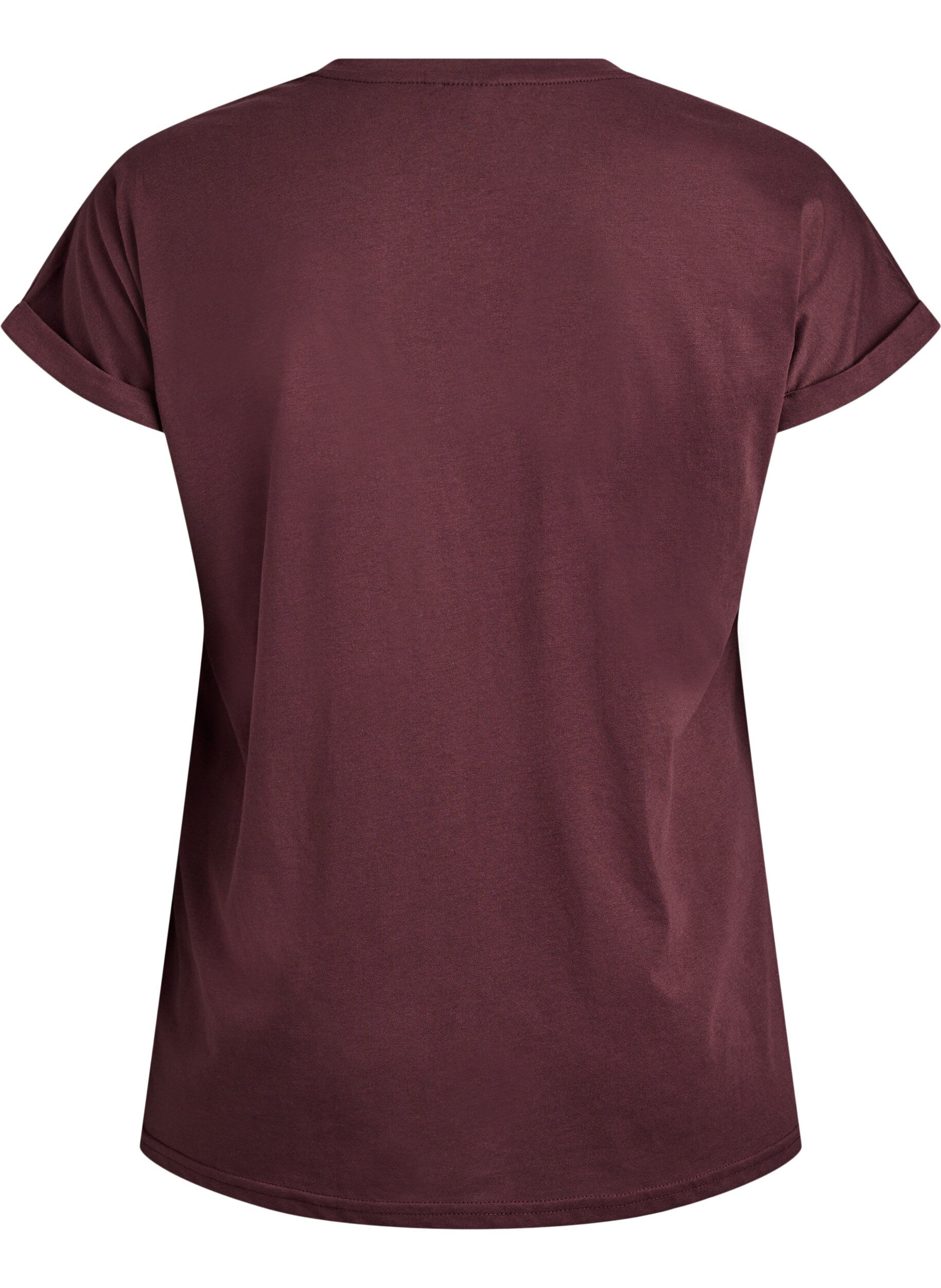 Zizzi Kurz&auml;rmeliges T-Shirt aus einer Baumwollmischung, Dunkles Bordeaux, Packshot image number 1