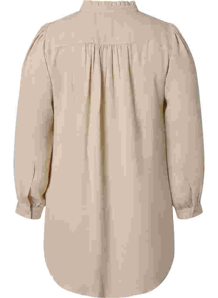 Langärmelige Tunika mit Rüschenkragen, Warm Off-white, Packshot image number 1