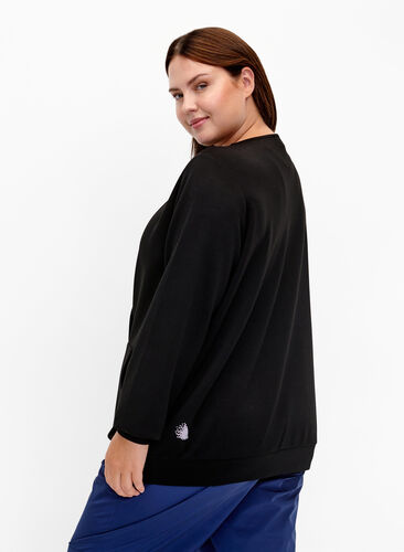 Sweatshirt mit V-Ausschnitt und Tasche, Black, Model image number 1