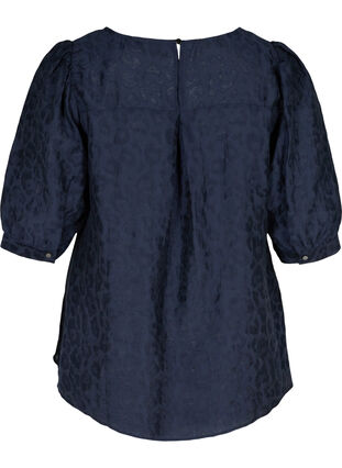 Bluse mit 2/4-Ärmeln und Tone-in-Tone Muster, Navy Blazer, Packshot image number 1
