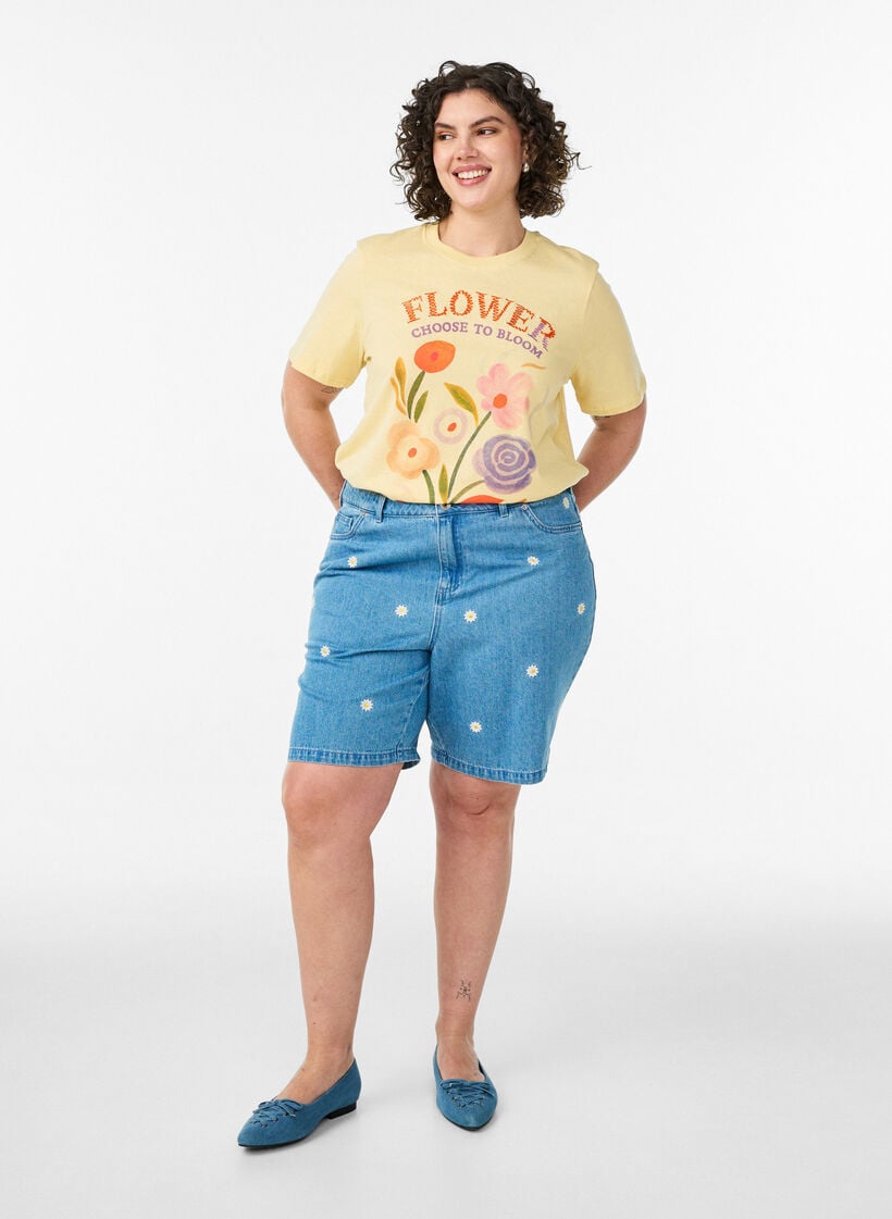 T-shirt aus Baumwolle mit Print, Gelb, Model image number 1