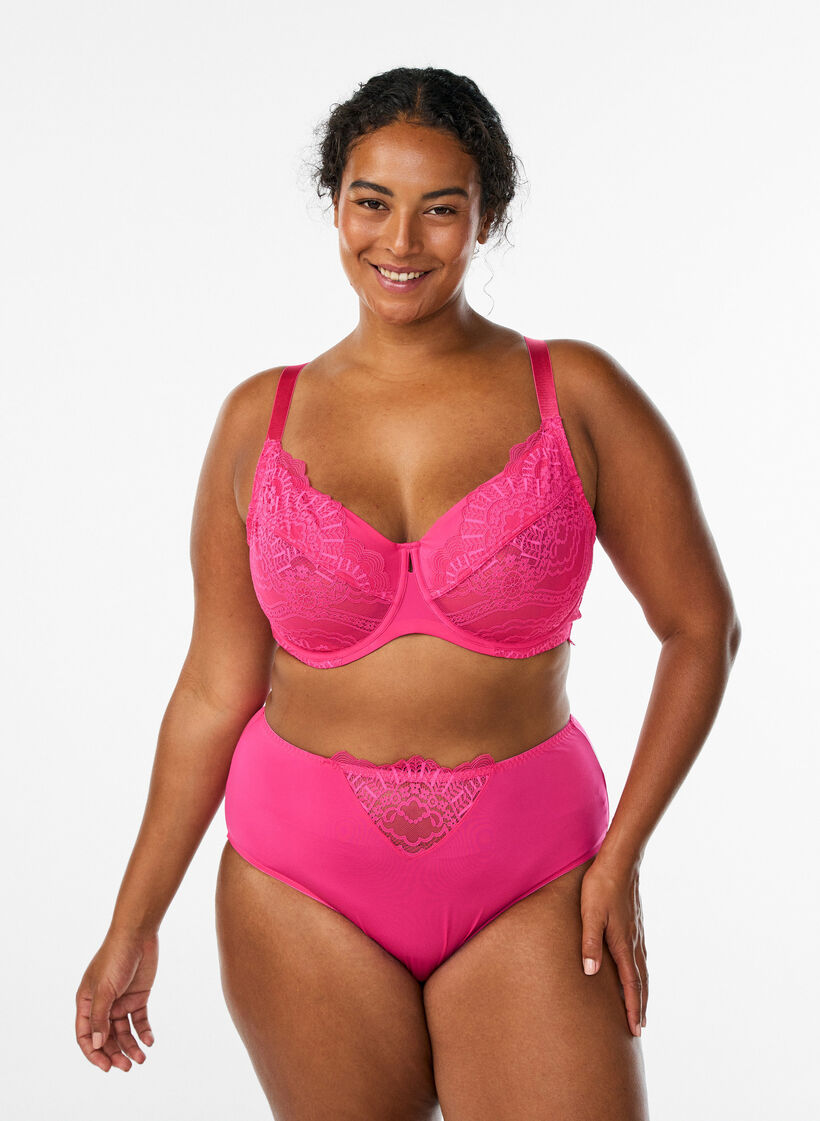 Slip aus Mikrofaser mit Spitzendetails, Pink, Model