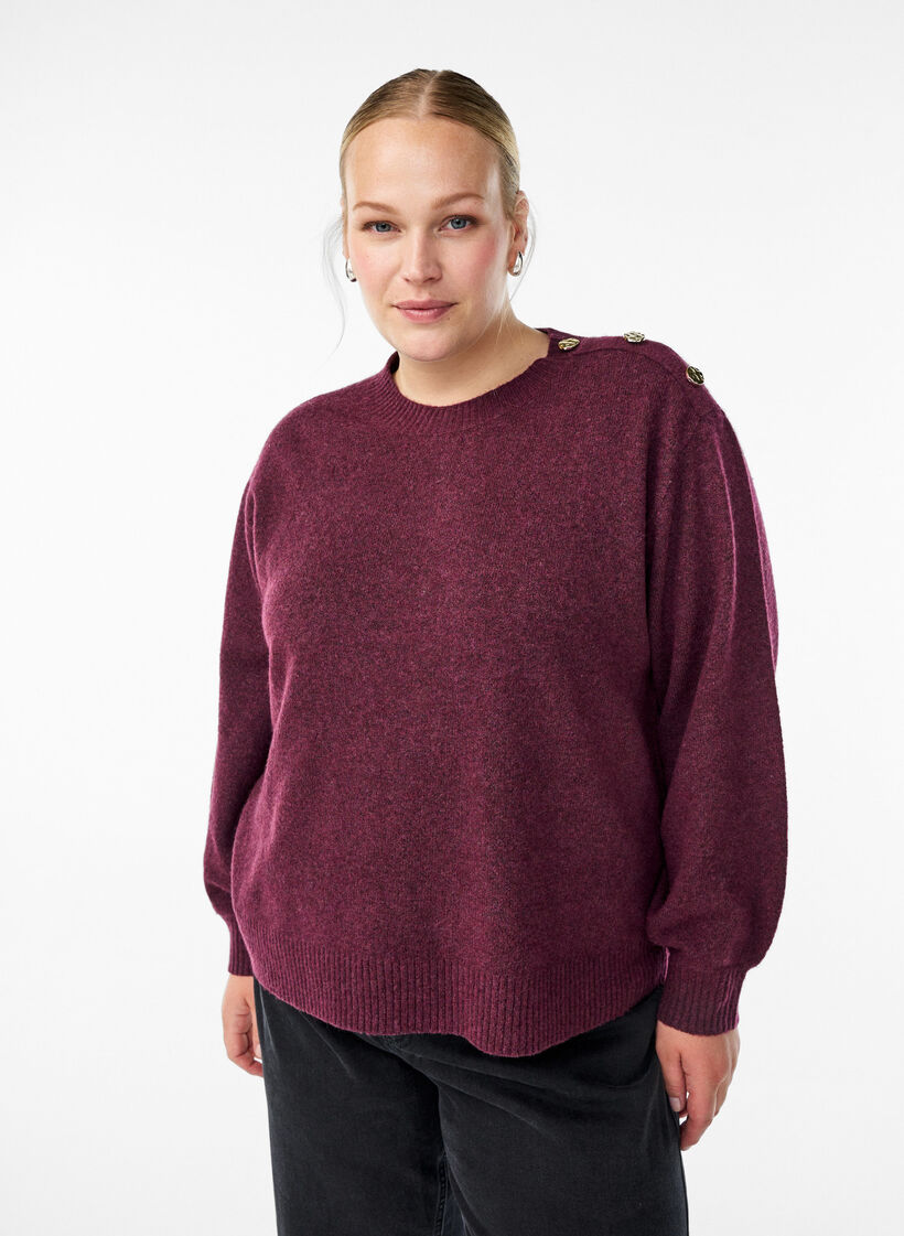 Strickbluse mit Knopfleiste, Dunkles Bordeaux, Model image number 0