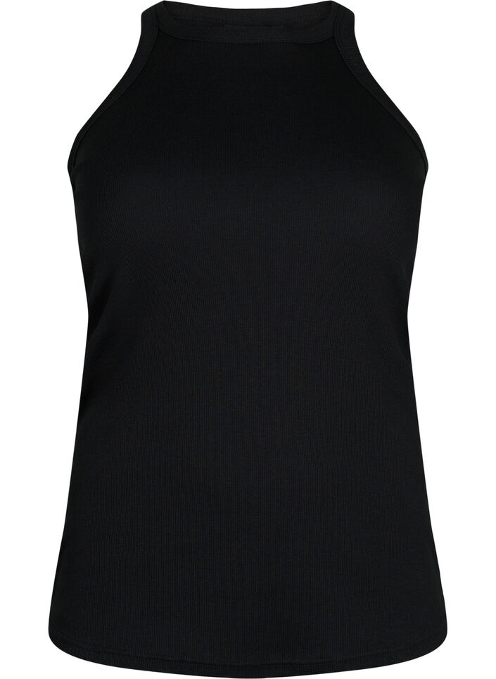 Geripptes Tanktop aus Baumwolle, Black, Packshot image number 0