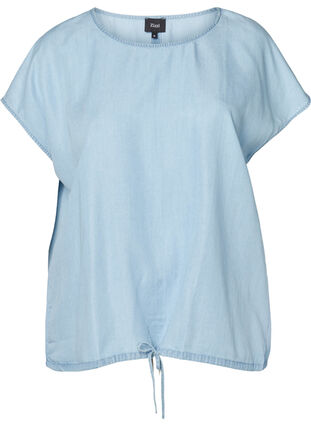 Bluse mit kurzen Ärmeln, Light blue denim, Packshot image number 0