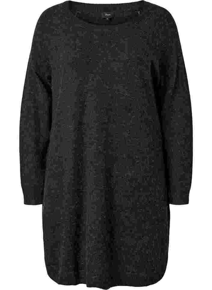 Melange-Strickkleid mit Knöpfen, Dark Grey Melange, Packshot image number 0
