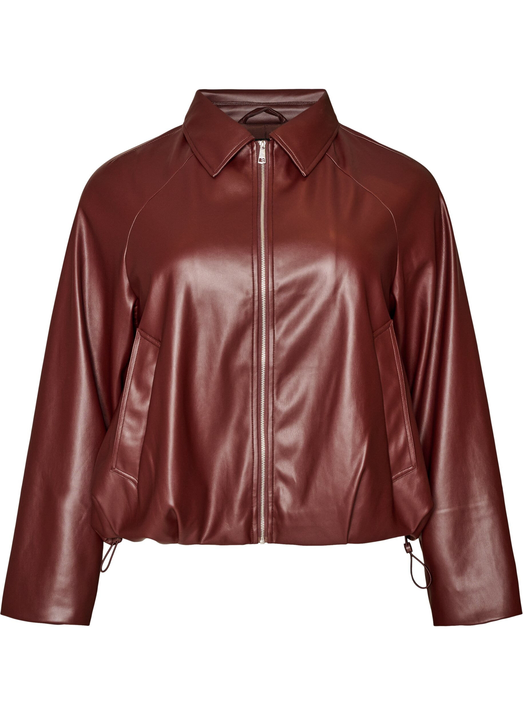 ZizziBomberjacke aus Kunstleder mit Tunnelzug am Saum, Braun, Packshot image number 0