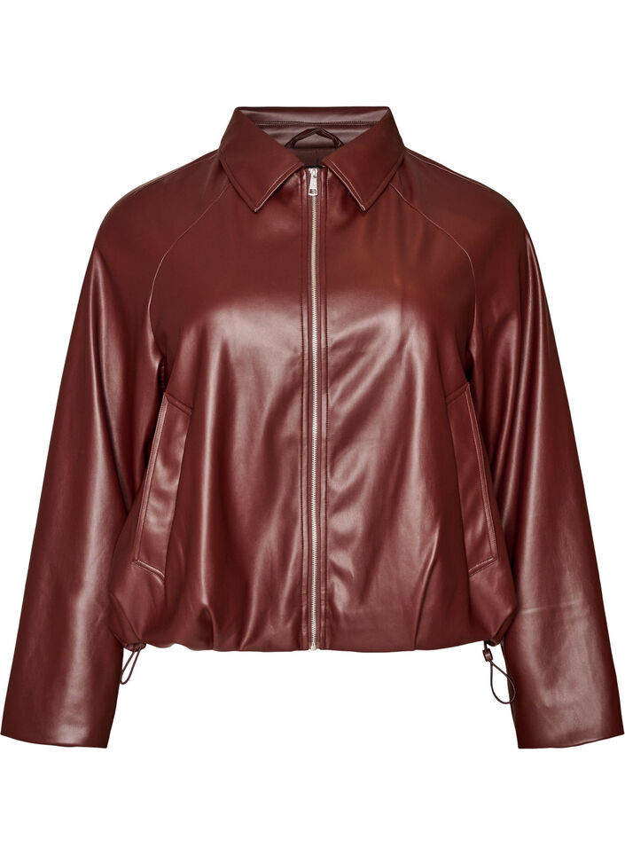 Bomberjacke aus Kunstleder mit Tunnelzug am Saum, Braun, Packshot image number 0