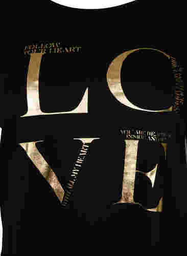Kurzärmeliges Baumwoll-T-Shirt mit Print, Black Love, Packshot image number 2