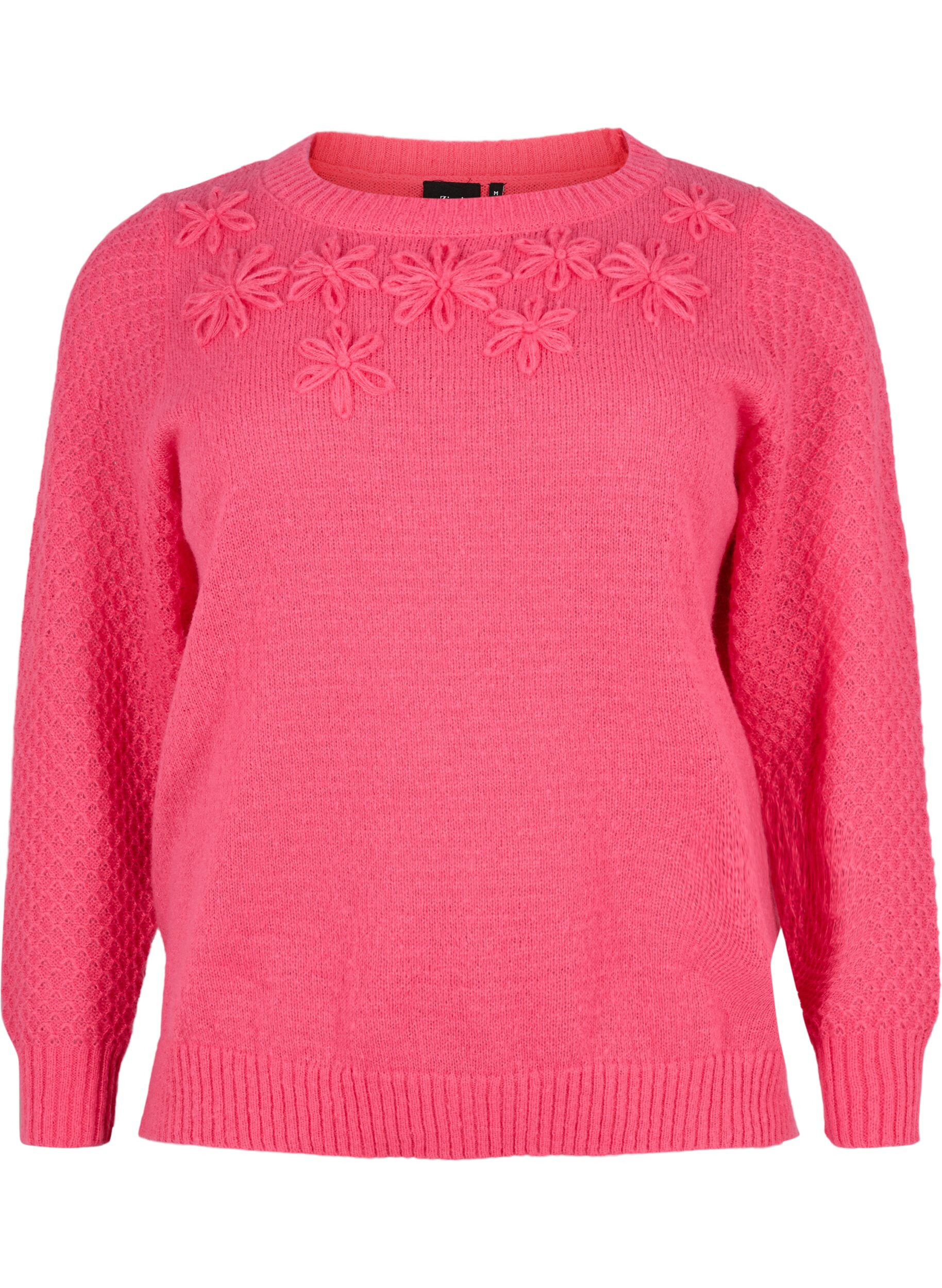 Zizzi Strickbluse mit Blumendetails, Hot Pink, Packshot image number 0