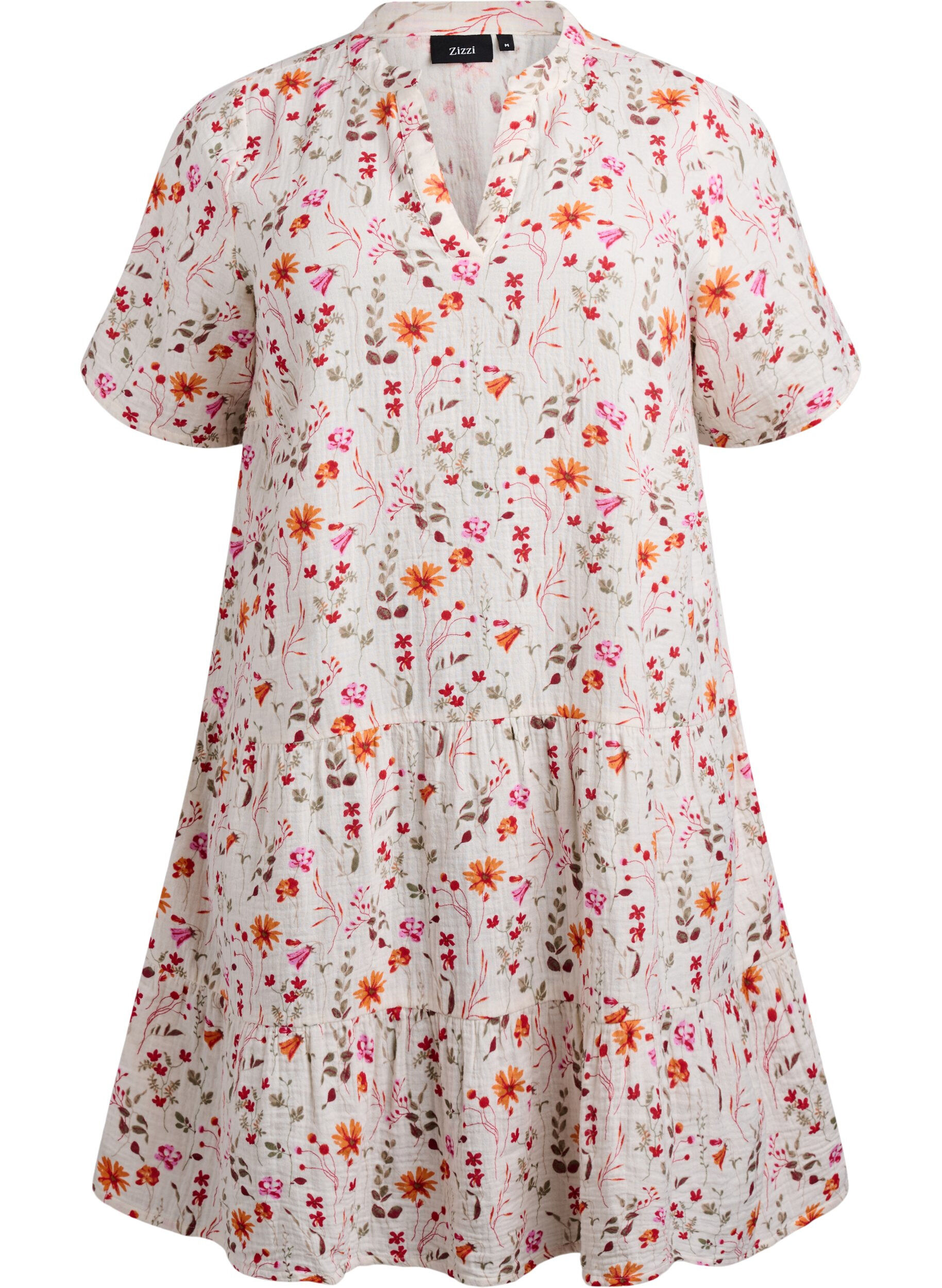 Zizzi Kleid aus Baumwollmusselin mit Blumenmuster, Wei&szlig;, Packshot image number 0