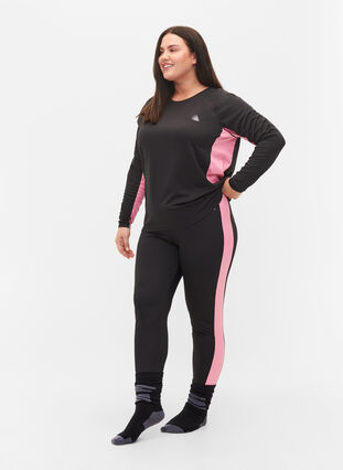 Skiunterhosen mit Kontraststreifen, Black w. Sea Pink, Model image number 0