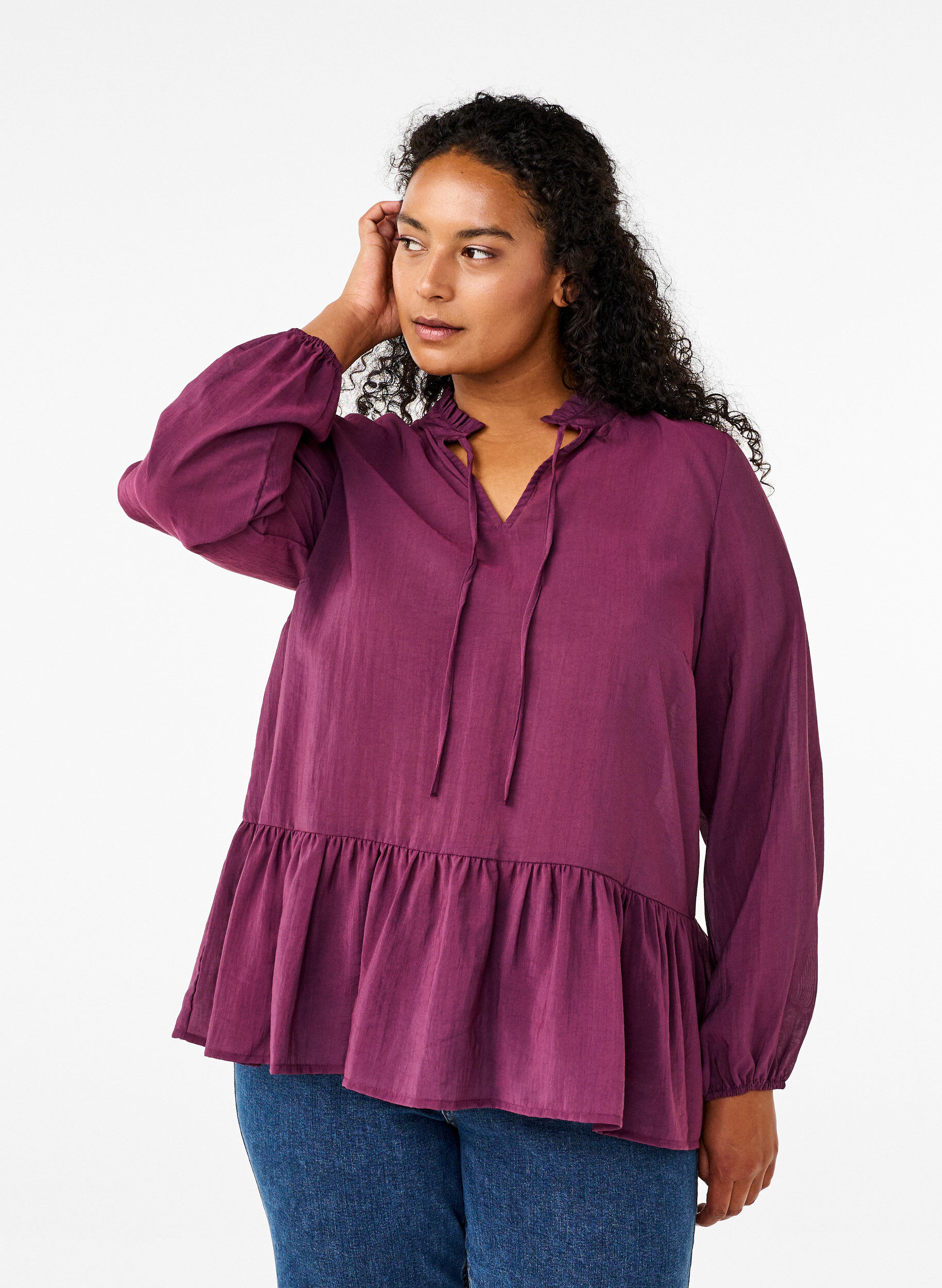 Zizzi  Viskosebluse mit Sch&ouml;&szlig;chen, Lila, Model image number 0