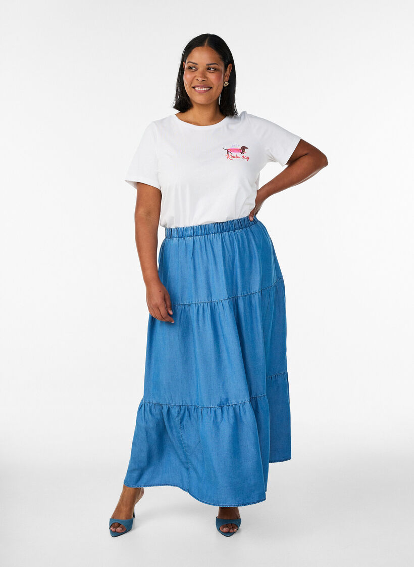 T-Shirt aus Baumwolle mit Brustprint, Wei&szlig;, Model image number 1