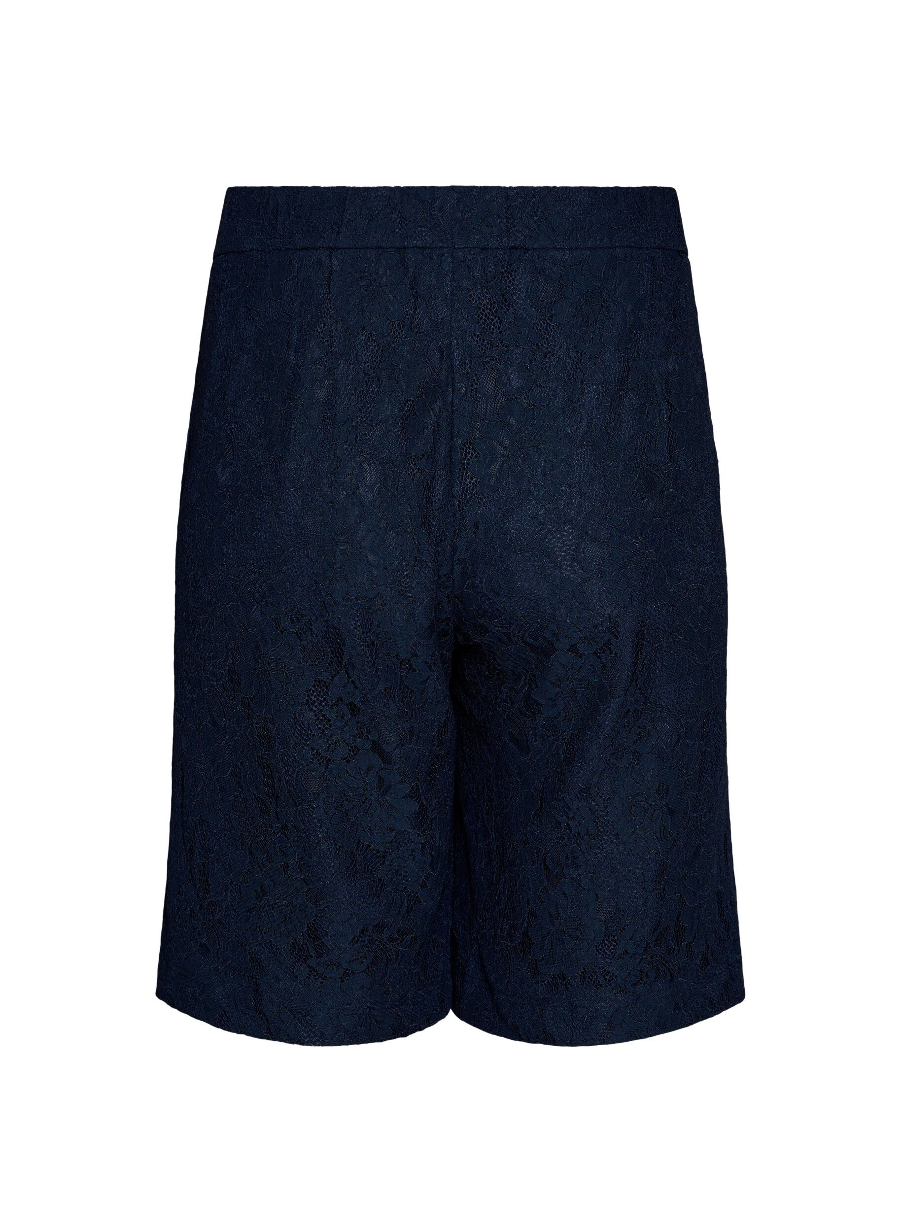 Zizzi Hoch taillierte Bermudashorts aus Spitze, Blau, Packshot image number 1