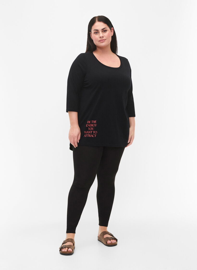 Baumwoll-T-Shirt mit 3/4 Ärmeln, Black, Model image number 2